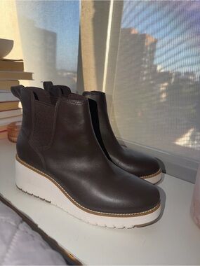 Coleman Dark Brown Platform Chelsea Boots with White Wedge Sole